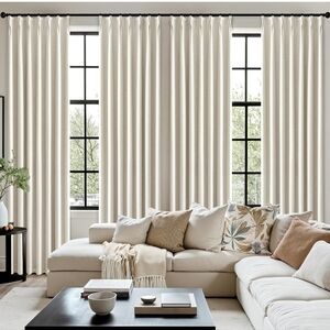 MIULEE Natural Pinch Pleated 100% Blackout Linen Curtains for Bedroom, Room Dark